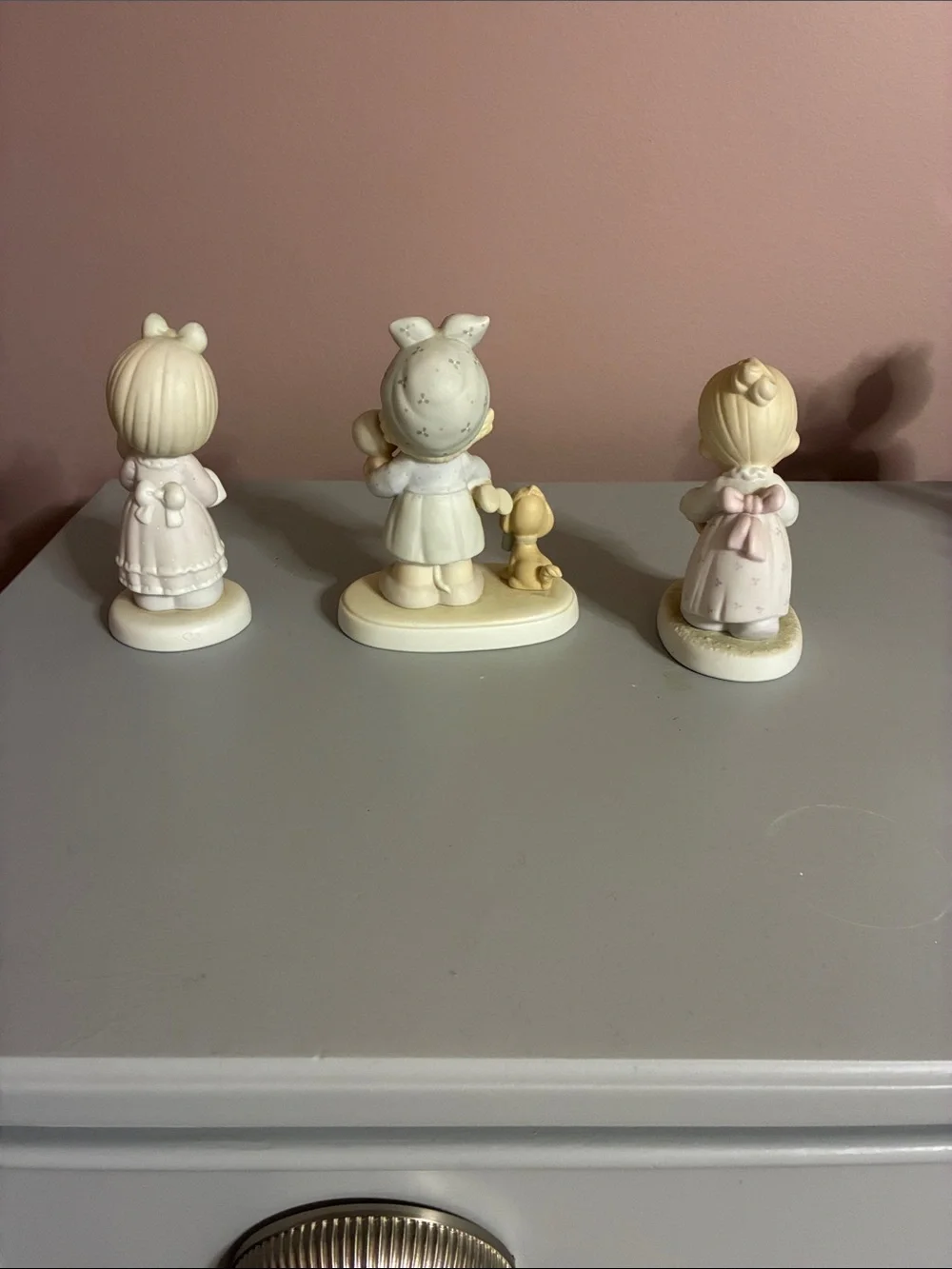 Precious Moments Cream and Pink Ceramic Figurine Set - Children with Pets